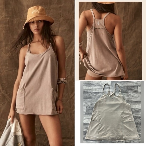 *Flaws* NEW Free People Movement Hot Shot Mini Dress in Khaki - Picture 8 of 8